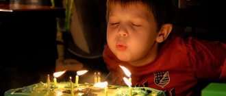 Child blowing out candles on a cake